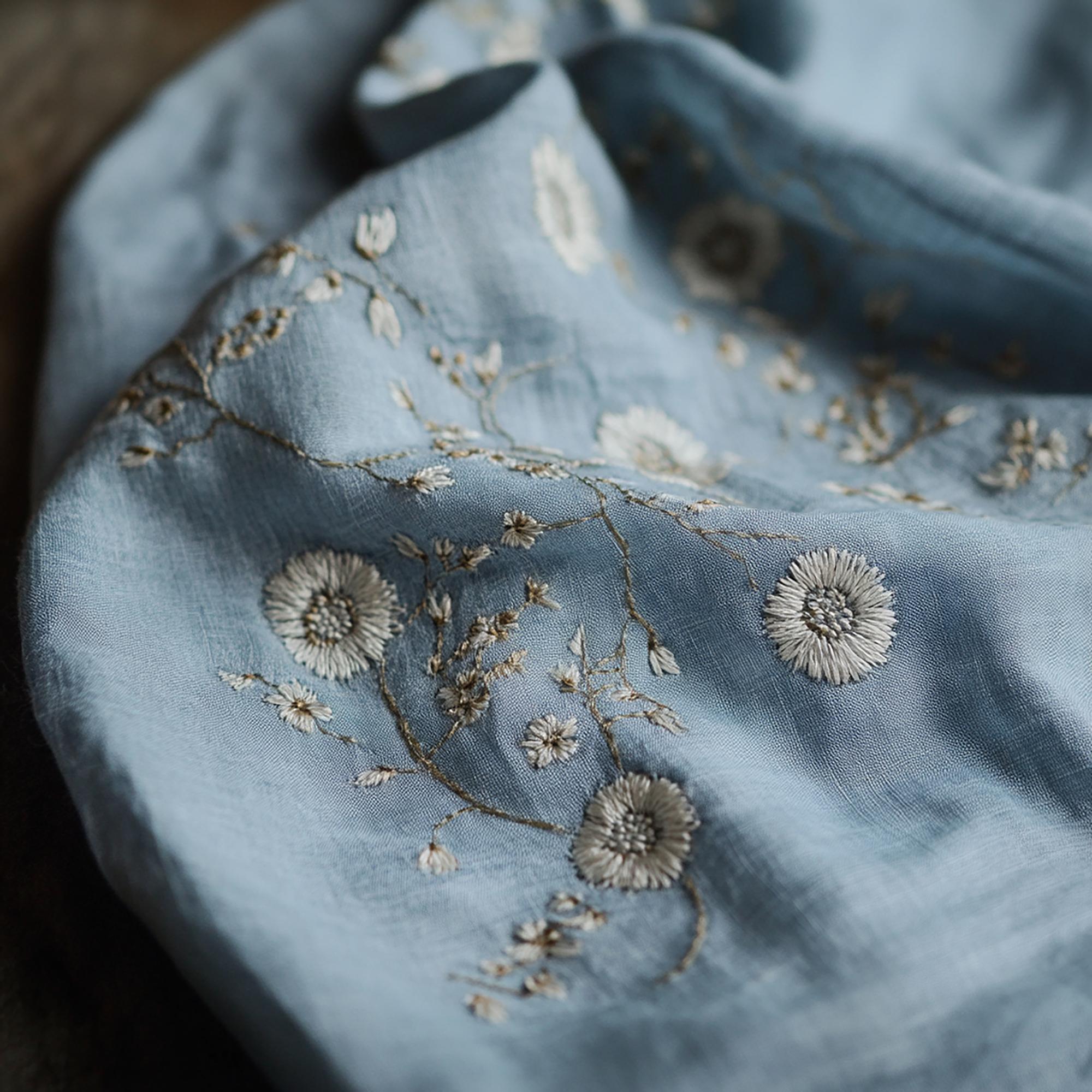 embroidered initials on linen handkerchief